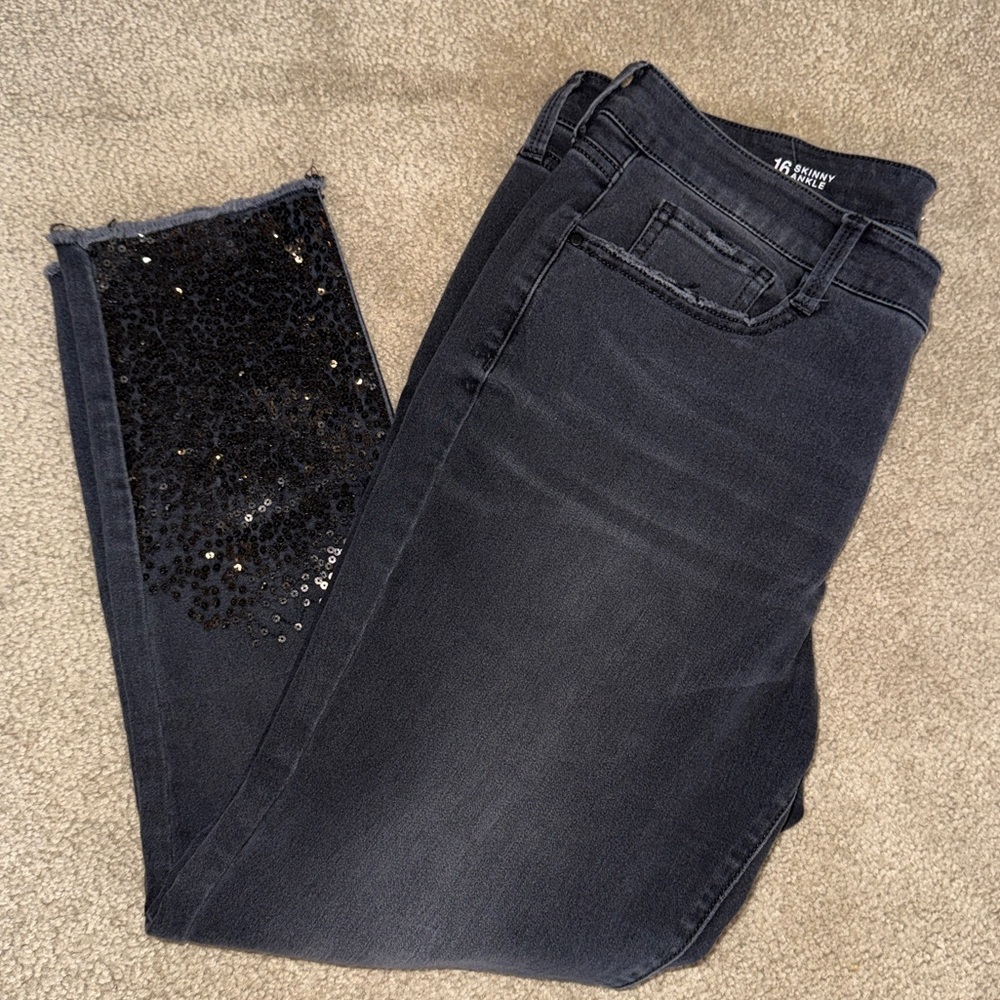 ANA Black Sequin Women's Skinny Ankle Jeans
